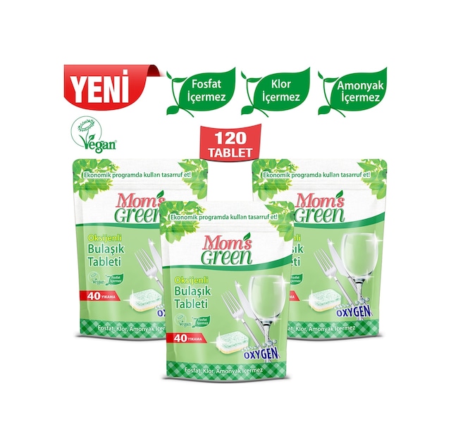 Mom's Green Oksijenli Bulaşık Makinesi Tableti 3 x 40 Tablet