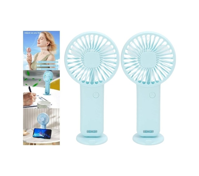 2 Adet Mini Fan,telefon Tutucu,portatif El Vantilatörü Mavi 9,3x19cm