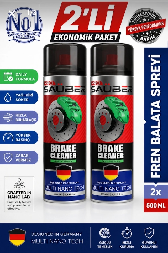 Pro Saüber Fren Balata Spreyi 500 Ml X 2 Adet Balata Disk Temizleyici, Yağ Ve Kir Sökücü, Hızlı Buharlaşan Formül