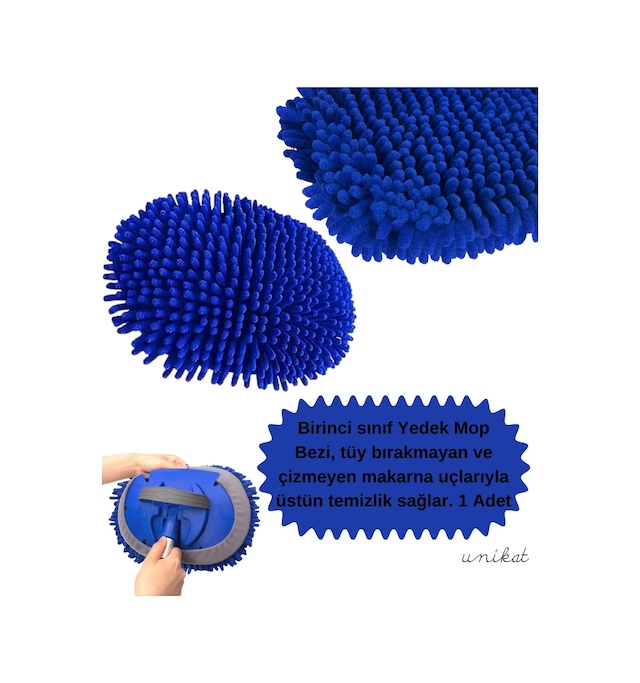 Teleskopik Mikrofiber Araç Yıkama Fırçası Yedek Mop Başlığı Mavi 1 Adet