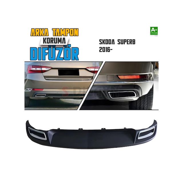 S-dizayn Skoda Superb Arka Tampon Difüzör Egzozlu Oem Stil 2016 Üzeri A+ Kalite