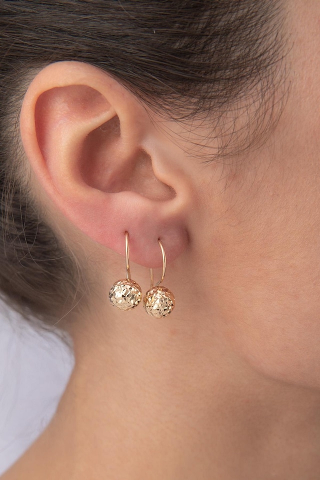 14 Ayar Altın Kristal Midi Top Küpe Sarı Altın