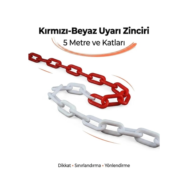 Kırmızı Beyaz Plastik Zincir ,duba Zinciri,emniyet Zinciri 8 Mm 5 Metre