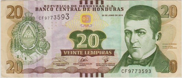 Honduras 20 Lempira 2019 Çok Çok Temiz.