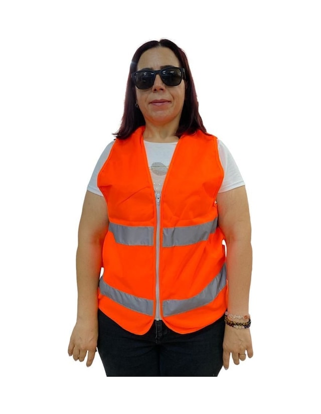 Fermuarlı Turuncu İkaz Yeleği XL Beden 59 cm