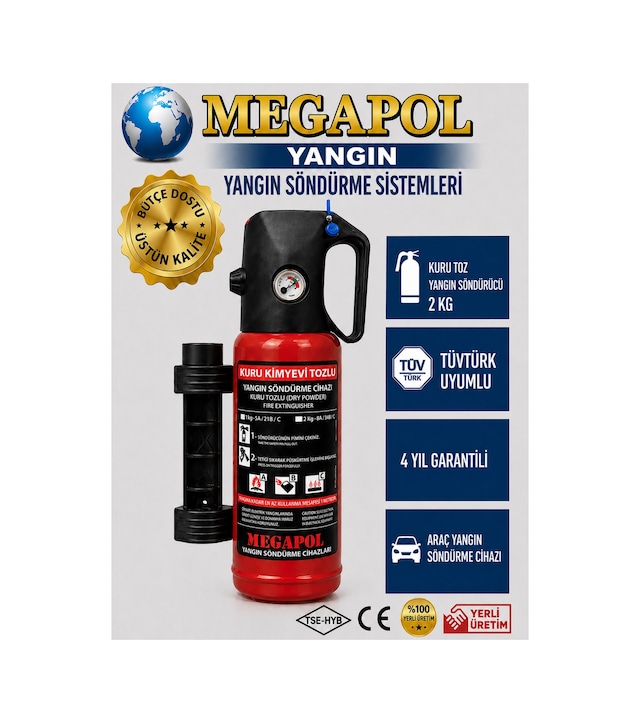 1 Kg Kkt Abc Tozlu Yangın Söndürme Tüpü, Yangın Söndürme Cihazı, Yangın Söndürücü