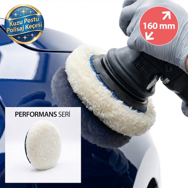 Performans Seri %100 Doğal Kuzu Postu Polisaj Keçesi 160 Mm Beyaz