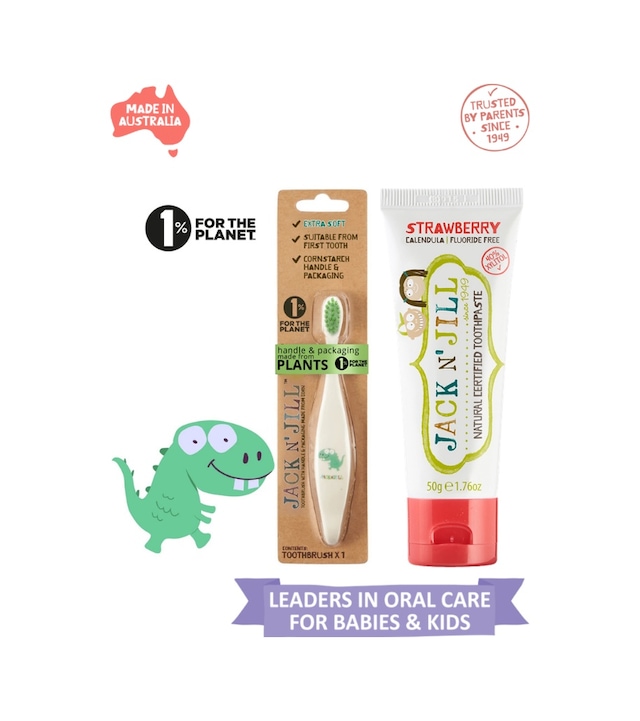 Jack N Jill Bebek Çocuk Diş Seti Dino Diş Fırçası + Çilek Aromalı Macun 50g