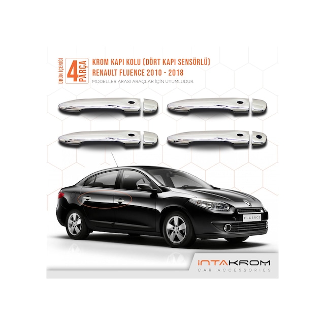 intakrom Renault Fluence Krom Kapı Kolu 4 Kapı - 4 Kapı Sensörlü