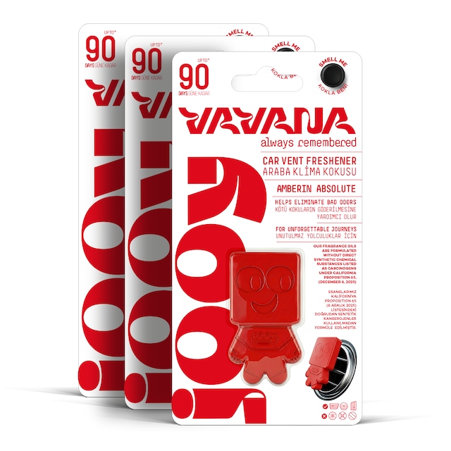 Vavana Jooy Araba Klima Kokusu 3'lü Set, 90 Gün Etkili Oto Kokusu Amberin Absolute