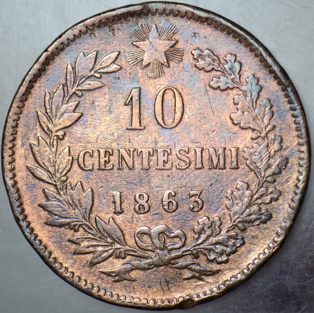 İtalya 10 Centesimi 1863.