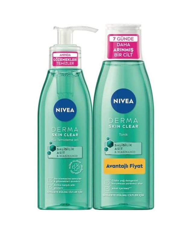 Nivea Derma Skin Clear Tonik 200 ML + Sivilce Karşıtı Yüz Temizleme Jeli 150 ML