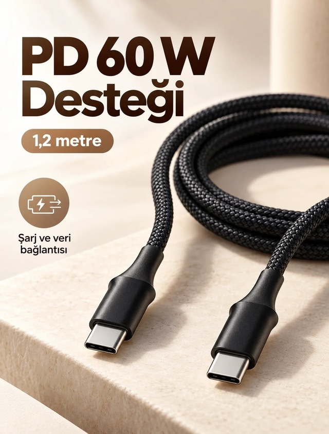 Ers 60w Pd Hızlı Şarj Destekli Led Göstergeli Type C Kablo