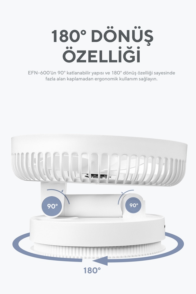 Everest Efn-600 Masaüstü Taşınabilir Şarjlı Beyaz 2000mah Usb Fan