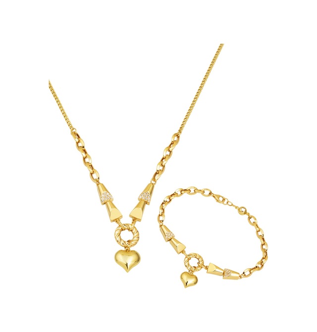 Zincirli Kalp İkili Set 14 Ayar Altın