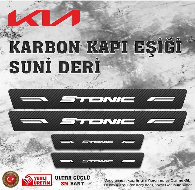 Kia Stonic Uyumlu Deri Karbon Kapı Eşiği Koruyucu Bant 4 Adet