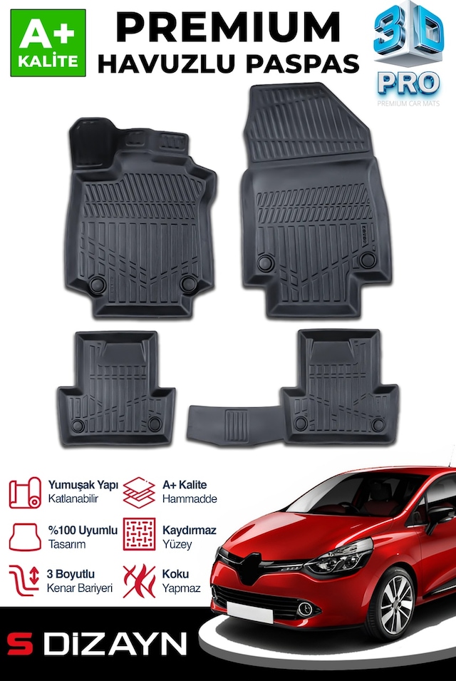 S-dizayn Renault Clio 4 3d Pro Havuzlu Paspas 2012-2019 A+ Kalite