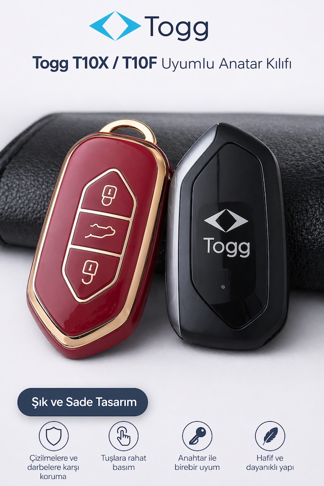 Togg T10x T10f Anahtar Kılıfı Aksesuar Kırmızı-gold