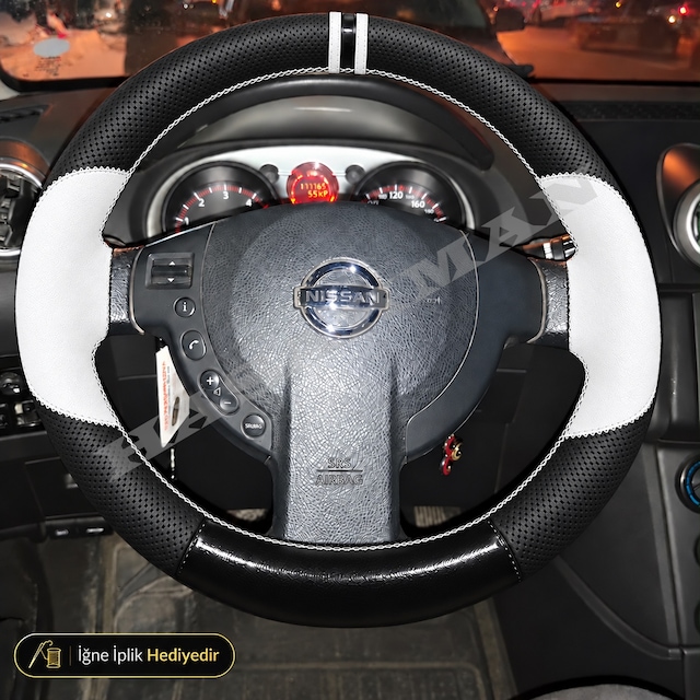 Nissan Juke Dikme Direksiyon Kılıfı Delikli Deri Parlak Siyah Beyaz Detay Çift Yüzük Ve Dikiş Tekna-sport-solu Tuşlu 2010-2014