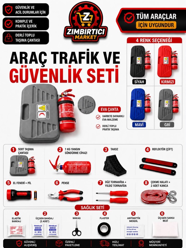Trafik Ve Lüx İlk Yardım Setli Tüvtürk Onaylı Yeni Mevzuata Uygun Gri