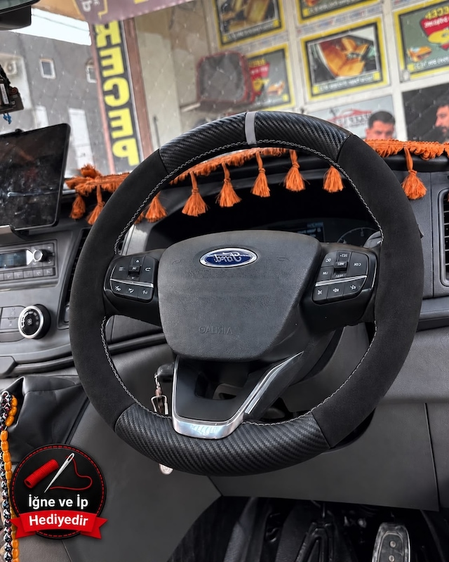 Ford F-max Dikme Direksiyon Kılıfı Alcantara Süet Mat Karbon Gri Yüzük Ve Dikiş 2018-2026