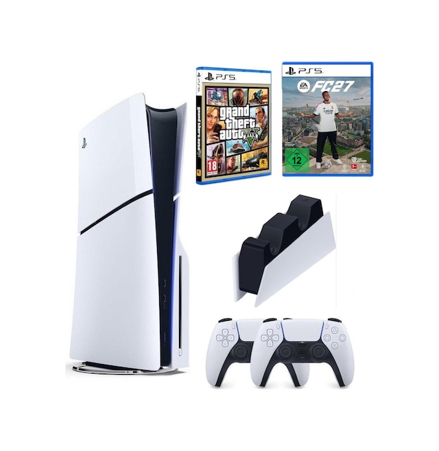 Playstation 5 Slim Cdli + 2.kol Dualsense + Şarj İstasyonu + Gta 5 + Ps5 FC27 İthalatçı Garantili