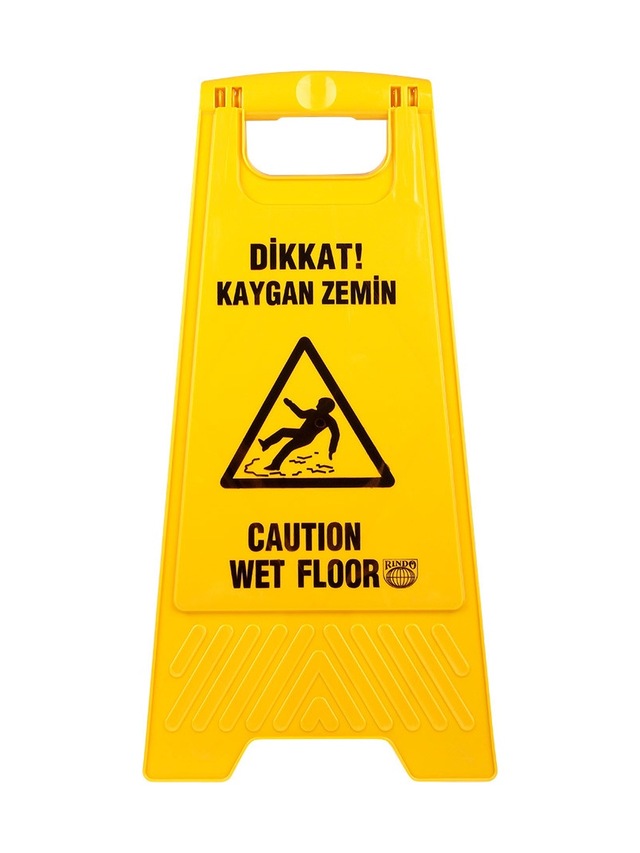 Dikkat Islak Kaygan Zemin Uyarı Levhası - Sarı - 33 X 63 Cm
