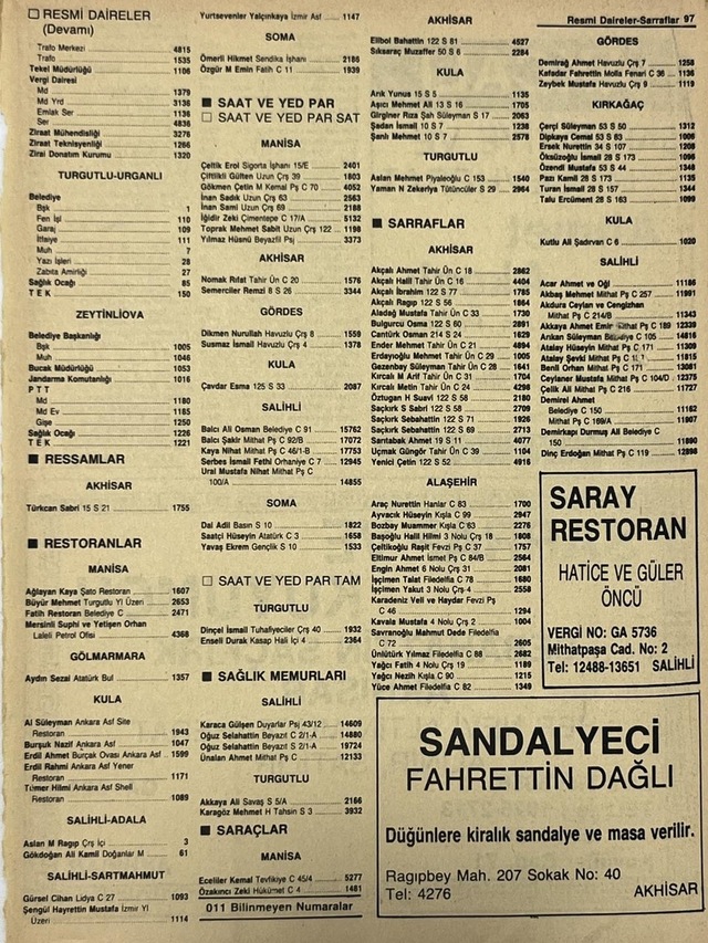 Manisa 1987 Meslek Reklam İlanı Efemera S-97 Teşhir Ürün