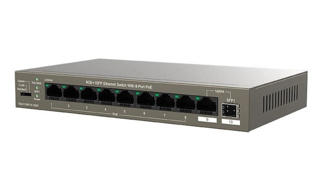 Tenda Teg1110pf-8-120w 9 Port 8 Port Poe+ 10-100-1000 Switch + 1 Port Uplink + 1 Port Sfp Kdo