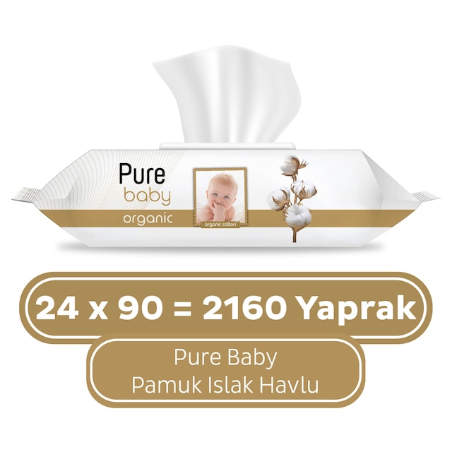 Pure Baby Organik Pamuklu Islak Havlu 24 x 90'lı 2160 Yaprak