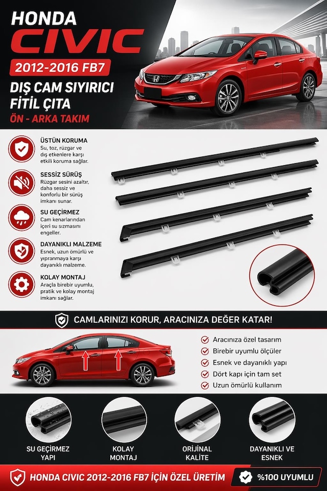 Honda Civic 2012-2016 Fb7 Dış Cam Sıyırıcı Fitil Çıta Ön-arka Takım