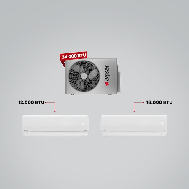 Arçelik 24100 MD Pro Dış Ünite 12.000 Btu Beyaz İç Ünite + 18.000 Btu Beyaz İç Ünite 1+2 Multi Sistem Klima