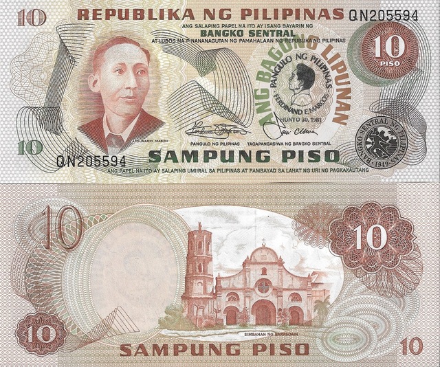 Filipinler 1981 Yılı 10 Piso Yabancı Kağıt Para Çil Unc Koleksiyon Para