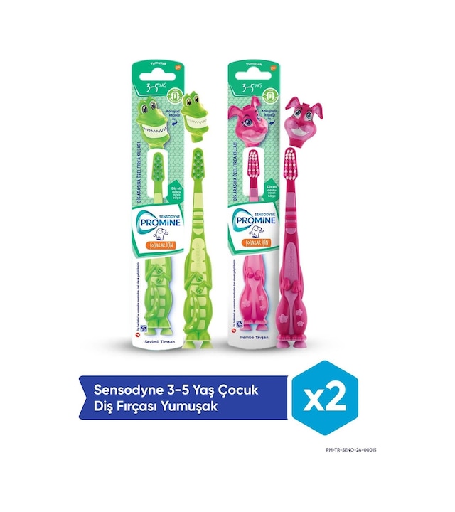 Sensodyne Promine 3-5 Yaş Çocuk Timsah ve Tavşan Karakterli Yumuşak Diş Fırçası 2'li