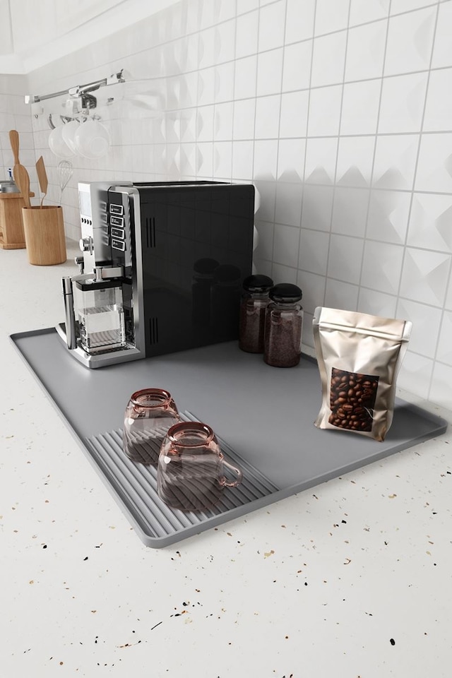 Gri 39x58 Cm Silikon Kahve Makinesi Matı Tezgah Pedi Bulaşık Altlığı Cin962 Gri