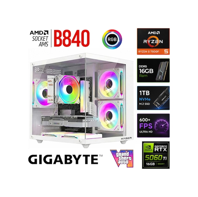 Xaser Monark X60 R5 7500F 16 GB 1 TB M.2 Nvme SSD 16 GB RTX5060 Ti Free Dos Masaüstü Oyuncu Bilgisayarı