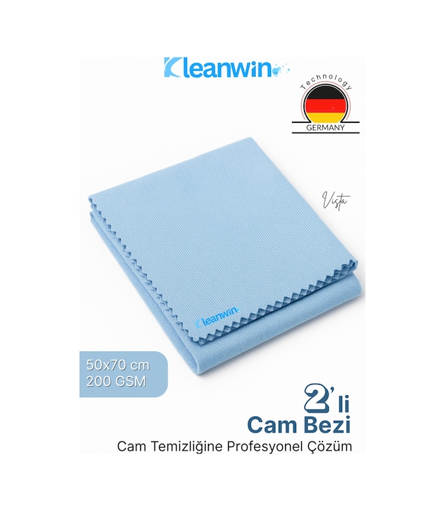 Vista Mavi Mikrofiber Cam Bezi 50x70cm 200 Gsm 2 Li Set Araba Ve Ev Cam Temizlik Bezi
