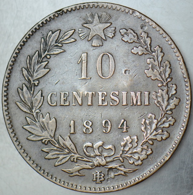 İtalya 10 Centesimi 1894 Bı Birmingham.