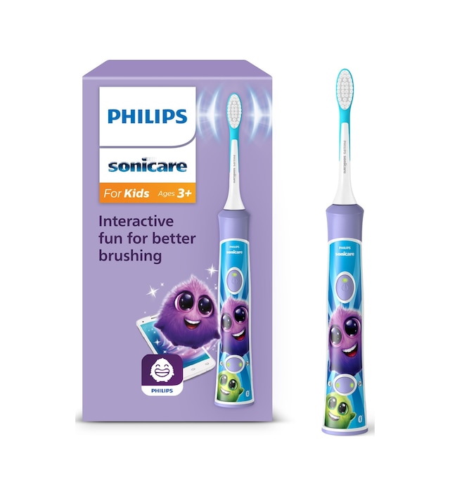 Philips Sonicare For Kids, Uygulamalı Elektrikli Sonik Diş Fırçası, 3 Yaş Ve Üzeri Çocuklar İçin, Kapsamlı Temizlik İçin Smartimer Ve Quadpacer'lı, Mor, Model Hx6322/12