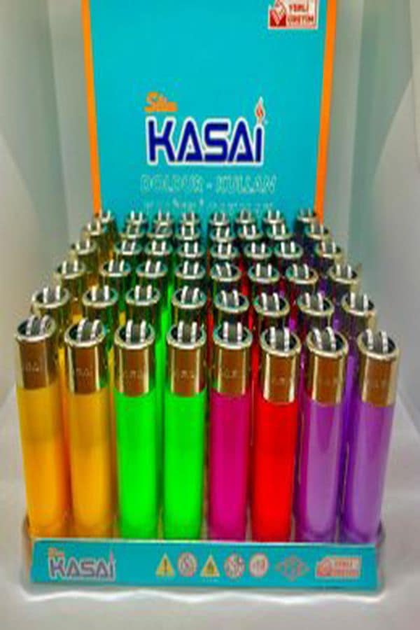 Kasai Slim Renkli Taşlı Çakmak 48 Li Paket Silindir Model Çok Renkli