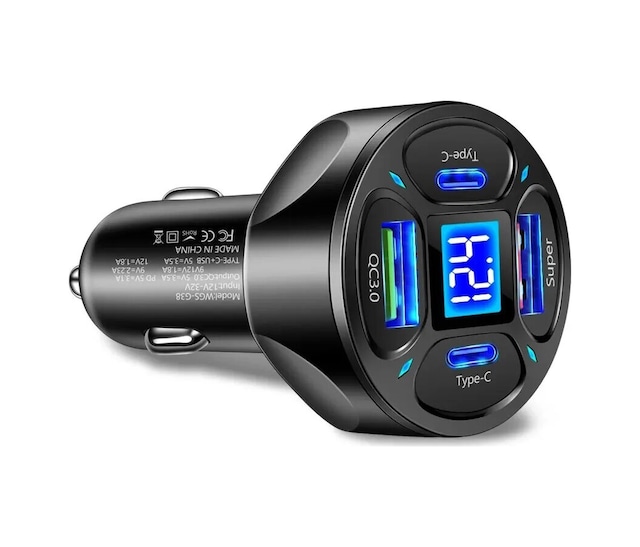 Zuidid Zd66w Dijital Ekranlı 2 Usb + 2 Type C Hızlı Araç Şarjı
