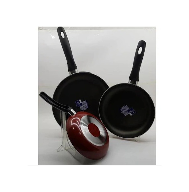 Mehtap 3 Lü Teflon Tava Seti 18+22+26 CM Kırmızı-mor