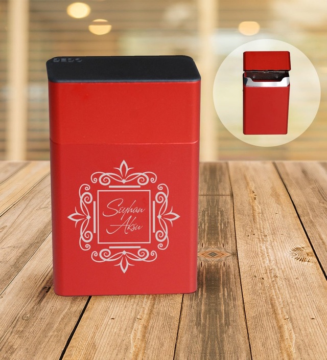Bk Gift Kişiye Özel İsimli Kırmızı Metal Sigara Tabakası - 1 Siyah
