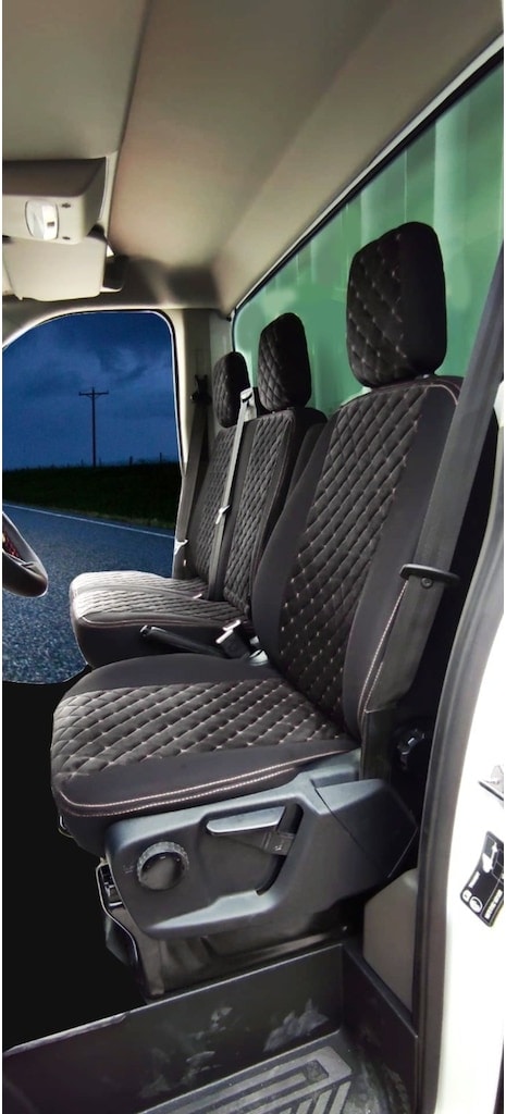 Ford Transit 2014 ve Üzeri Uyumlu Tek Kabin Özel Dikim Tay Tüyü Oto Koltuk Kılıfı Siyah-Beyaz