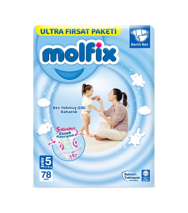 Molfix Bebek Bezi 5 Numara Junior Aylık Ultra Fırsat Paketi 234 Adet 3'lü