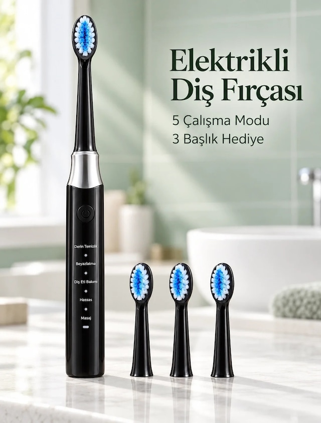 Ers Günlük Ağız Bakımı İçin Şarj Edilebilir 5 Modlu Siyah Elektrikli Diş Fırçası