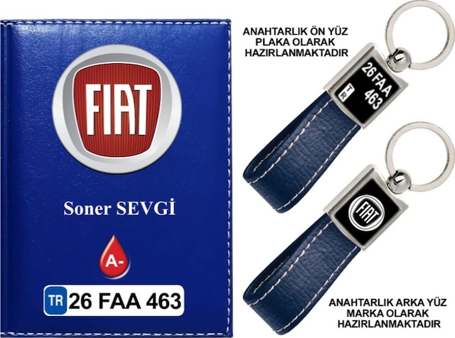 Plakanıza Özel Fıat Logolu Lacivert Ruhsat Kabı Ve Anahtarlık