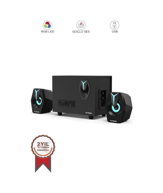 Torima D37 Siyah Bluetooth Hoparlör 2in1 Subwoofer Rgb Işıklı Bilgisayar Hoparlörü Speaker