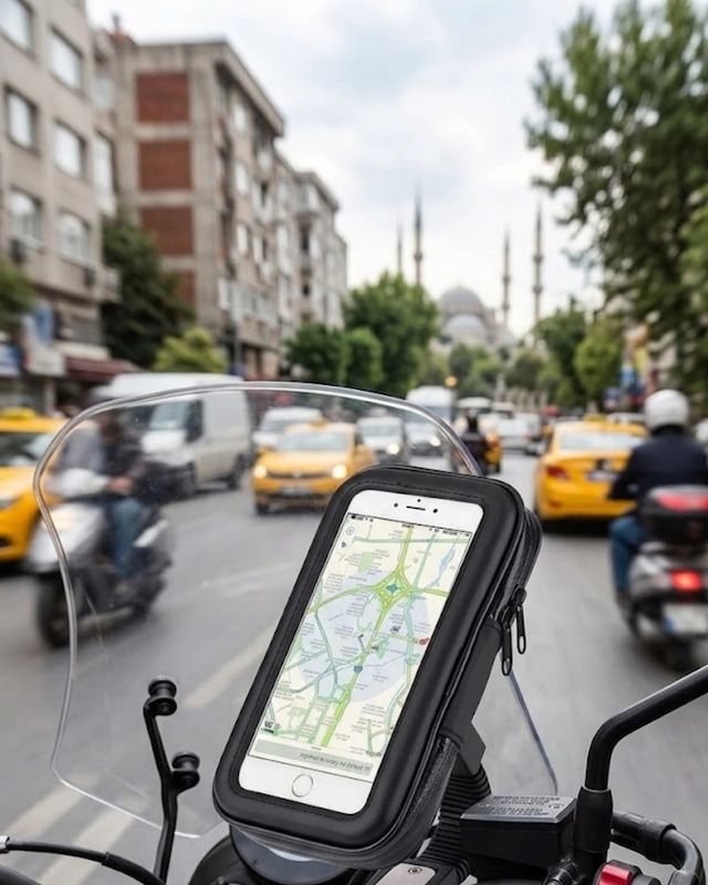 Mey İthalat Su Geçirmez Motosiklet Telefon Tutucu Evrensel Gidon Montaj Navigasyon Standı