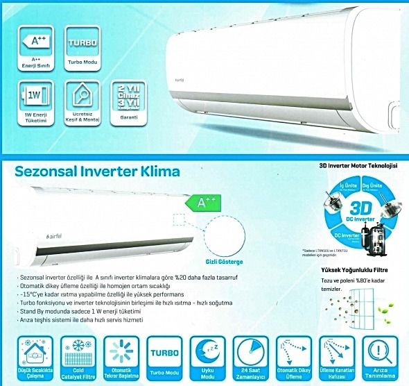Airfel Ltxn35u 12.000 A++ Sez. İnverter Klima Yeni Airfel Ltxn35u 12.000 A++ Sez. İnverter Klima Yeni